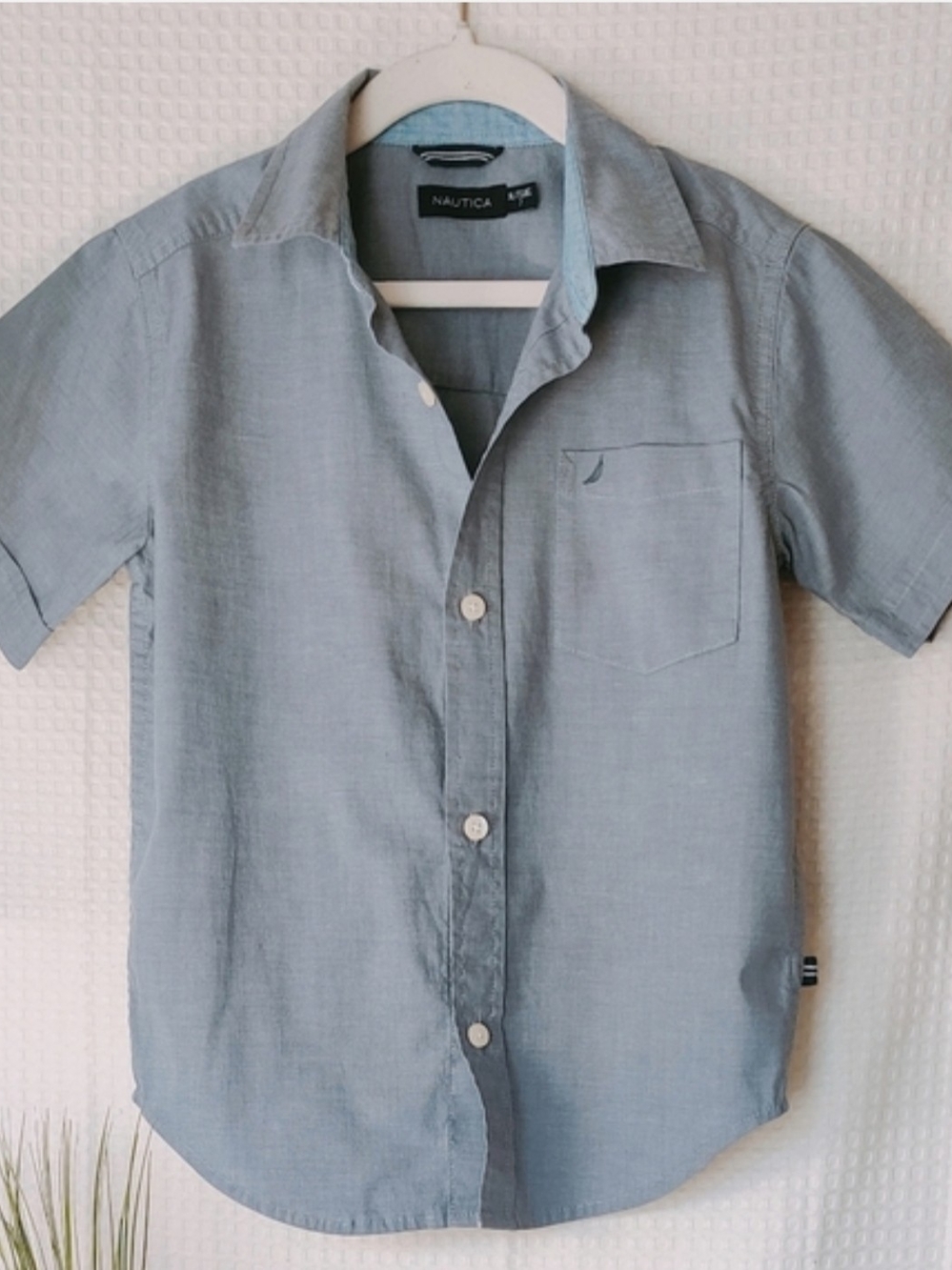 Nautica Boys Powder Blue Short Sleeve Button Down Shirt Size XL 7